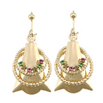 Rhinestone Brass Drop Earring, gold color plated, with rhinestone, multi-colored 