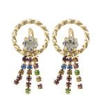Rhinestone Brass Drop Earring, gold color plated, with rhinestone, multi-colored 