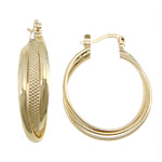Brass Hoop Earring, rose gold color plated, flower cut 