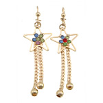 Rhinestone Brass Drop Earring, Star, gold color plated, with rhinestone, multi-colored 