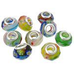 Brass Core Lampwork European Beads, Rondelle, brass double core without troll & with millefiori slice, mixed colors Approx 5mm 