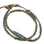 Wrap Bracelets, Cowhide, with turquoise & Zinc Alloy, brass clasp, platinum color plated, faceted & 4mm, 7mm Approx 14-16 Inch 