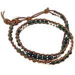 Wrap Bracelets, Cowhide, with Malachite & Zinc Alloy, brass clasp, platinum color plated, faceted & 4mm, 7mm Approx 14-16 Inch 