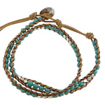 Wrap Bracelets, Cowhide, with turquoise & Zinc Alloy, brass clasp, platinum color plated, faceted & 4mm, 7mm Approx 14-16 Inch 