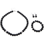 Ensembles de bijoux en perles de verre, perle de verre, Bracelet & boucle d'oreille & collier, avec chaîne de fer & alliage de zinc, laiton boucle d'oreille crochet, avec 3inch chaînes de rallonge, Placage de couleur platine, bracelet perlé & avec strass, plus de couleurs à choisir, 12mm  43mm Environ 19 pouce, Environ  8 pouce, Environ  1.8 pouce, Vendu par fixé
