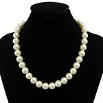 Glass Pearl Necklace, zinc alloy lobster clasp, with 1.5Inch extender chain, platinum color plated 14mm Approx 17 Inch 