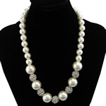 Collier de perles de verre, perle de verre, avec alliage de zinc, Placage de couleur platine, avec strass, plus de couleurs à choisir, 14mm, 18mm, 12mm Environ 19.5 pouce, Vendu par brin