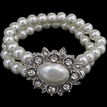 Glass Pearl Zinc Alloy Bracelets, with Zinc Alloy, platinum color plated, with rhinestone 8mm Approx 6.5 Inch 