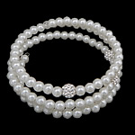 Memory Wire Bracelet, Glass Pearl, with Rhinestone Clay Pave Bead, platinum color plated, with 54 pcs rhinestone 6mm, 8mm Approx 23 Inch 