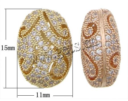 Cubic Zirconia Micro Pave Brass Beads, Oval, plated, micro pave cubic zirconia & hollow, more colors for choice, 11x15x8mm, Hole:Approx 1mm, Sold By PC