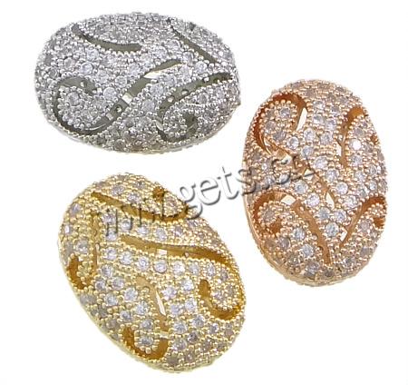 Cubic Zirconia Micro Pave Brass Beads, Oval, plated, micro pave cubic zirconia & hollow, more colors for choice, 11x15x8mm, Hole:Approx 1mm, Sold By PC