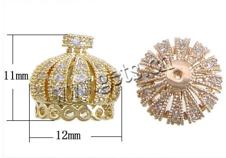 Cubic Zirconia Micro Pave Brass Beads, Crown, plated, micro pave cubic zirconia, more colors for choice, 12x11mm, Hole:Approx 1mm, Sold By PC