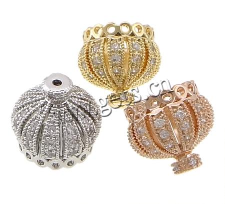 Cubic Zirconia Micro Pave Brass Beads, Crown, plated, micro pave cubic zirconia, more colors for choice, 12x11mm, Hole:Approx 1mm, Sold By PC
