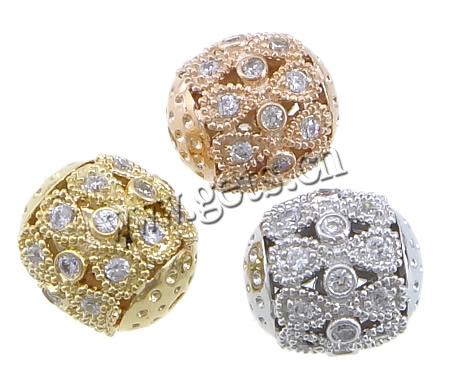 Cubic Zirconia Micro Pave Brass Beads, Oval, plated, micro pave cubic zirconia & hollow, more colors for choice, 12x11mm, Hole:Approx 1.5mm, Sold By PC