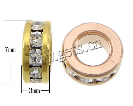 Cubic Zirconia Micro Pave Brass Beads, Donut, plated, micro pave cubic zirconia & large hole, more colors for choice, 3x7mm, Hole:Approx 3.5mm, Sold By PC