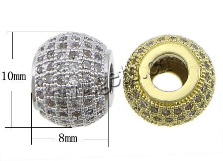 Cubic Zirconia Micro Pave Brass Beads, Drum, plated, micro pave cubic zirconia, more colors for choice, 8x10mm, Hole:Approx 3mm, Sold By PC
