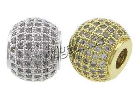 Cubic Zirconia Micro Pave Brass Beads, Drum, plated, micro pave cubic zirconia, more colors for choice, 8x10mm, Hole:Approx 3mm, Sold By PC