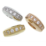 Cubic Zirconia Micro Pave Brass Beads, Rondelle, plated, micro pave cubic zirconia & without troll Approx 5mm 