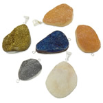 Mixed Gemstone Pendants, with Brass, Nuggets, silver color plated Approx 1.8-9mm, 5.5-6x8-9mm 