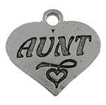 Zinc Alloy Heart Pendants, word aunt, plated, with letter pattern nickel, lead & cadmium free 