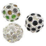 Ball Rhinestone Spacer, Brass, Round, plated, with rhinestone & hollow 12mm Approx 3-3.5mm 