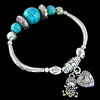 Bracelets en Turquoise et alliage zinc, alliage de zinc, avec turquoise, Placage de couleur noire de plumbum, bracelet à breloques, 14mm,6mm Environ 7.4 pouce, Vendu par brin