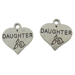 Zinc Alloy Pendant, Heart, word daughter, plated, with letter pattern nickel, lead & cadmium free 