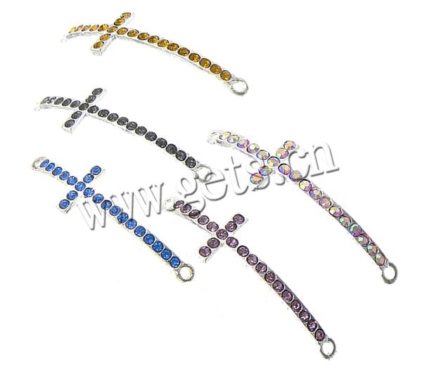 Rhinestone Zinc Alloy Connector, Cross, plated, Customized & with rhinestone & 1/1 loop, more colors for choice, 14x50x2.5mm, Hole:Approx 2mm, Sold By PC