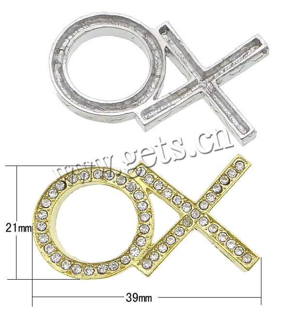 Rheinkiesel Zinklegierung Verbinder, plattiert, Kundenindividuell & mit Strass & 1/1-Schleife, keine, 39x21x5mm, Bohrung:ca. 2mm, verkauft von PC