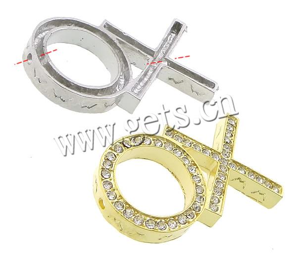 Rhinestone Zinc Alloy Connector, plated, Customized & with rhinestone & 1/1 loop, more colors for choice, 39x21x5mm, Hole:Approx 2mm, Sold By PC