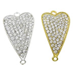Rhinestone Zinc Alloy Connector, Heart, plated, Customized & with rhinestone & 1/1 loop Approx 4mm 