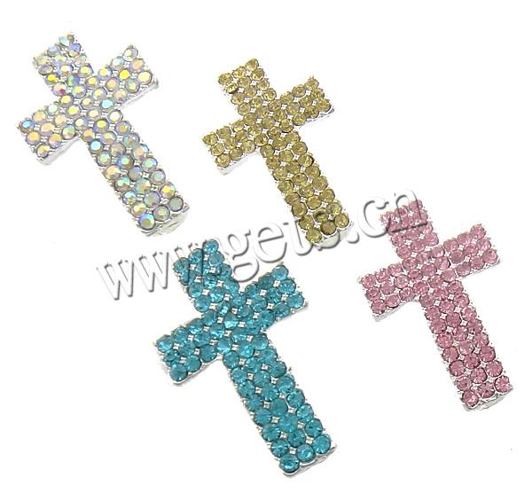 Rhinestone Zinc Alloy Connector, Cross, plated, with rhinestone & 1/1 loop, more colors for choice, 21x35x3mm, Hole:Approx 4mm, Sold By PC