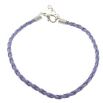 PU Leather Cord Bracelets, brass lobster clasp, platinum color plated, braided bracelet, purple, 3mm Approx 8 Inch 