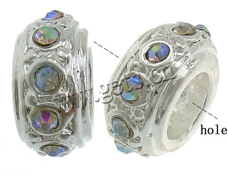 Rhinestone Zinc Alloy European Beads, Rondelle, plated, without troll & with rhinestone, more colors for choice, cadmium free, 6x11mm, Sold By PC