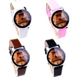 Women Wrist Watch, Leather, with zinc alloy dial, Round, platinum color plated, with rhinestone 29mm, 15mm Approx 9 Inch 