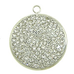 Rhinestone Clay Pave Pendants, with Rhinestone Clay Pave Bead, Flat Round, silver color plated Approx 3mm 