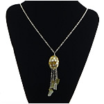 Ожерелье, Желтая ракушка, с медные цепи, с 2.5inch наполнитель цепи, Платиновое покрытие платиновым цвет, твист овал 90mm, длина:Приблизительно 30 дюймовый, продается Strand
