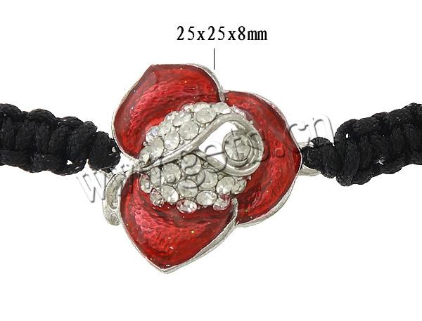 Rhinestone Woven Ball Bracelets, with Nylon Cord & Hematite & Zinc Alloy, Flower, platinum color plated, more colors for choice, cadmium free, 25x25x8mm, 8mm, Length:Approx 6-10 Inch, Sold By Strand