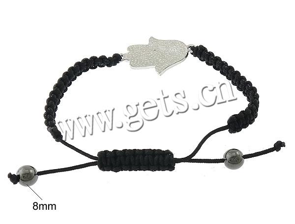 bracelet hamsa , alliage de zinc, avec corde en nylon, main, Plaqué de platine, avec strass, plus de couleurs à choisir, sans cadmium, 35x22x5mm, 8mm, Longueur:Environ 6-10 pouce, Vendu par brin