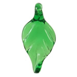 Подвески-растения лэмпворк, Лэмпворк, Листок, Связанный вручную, закрученные, зеленый отверстие:Приблизительно 3mm, продается PC