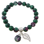 Ruby in Zoisite Bracelet, with Elastic Thread & Zinc Alloy, antique silver color plated, charm bracelet, 8mm Approx 7 Inch 