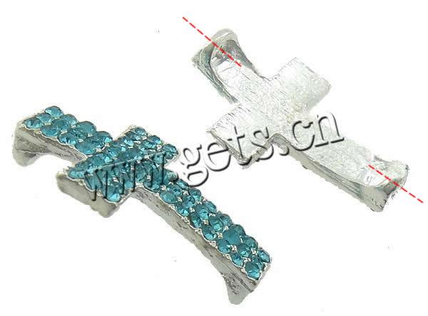 Rhinestone Zinc Alloy Connector, Cross, plated, with rhinestone & 1/1 loop, more colors for choice, 21x35x3mm, Hole:Approx 4mm, Sold By PC