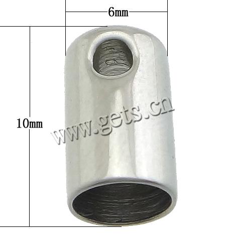 Stainless Steel End Caps, Tube, original color, 6x10mm, Hole:Approx 2mm, 5.2mm, Sold By PC