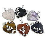 Gemstone Brass Pendants, platinum color plated, mixed Approx 