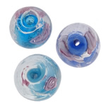 Silberfolie Lampwork Perlen, rund, handgemacht, innen Blume, gemischte Farben, 12mm, Bohrung:ca. 2mm, ca. 1000PCs/Tasche, verkauft von Tasche