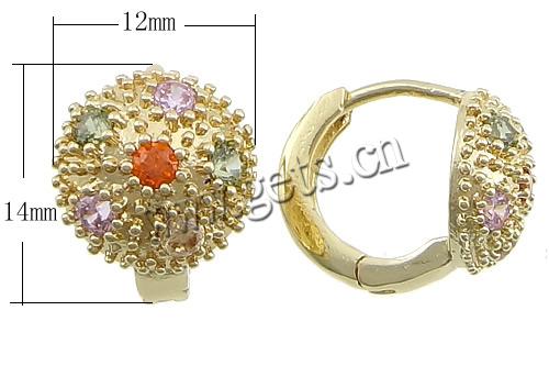 Brass Huggie Hoop Earring, plated, with cubic zirconia, more colors for choice, 12x14x17mm, Sold By Pair