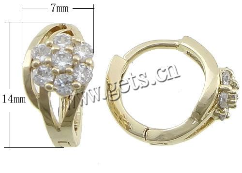 Brass Huggie Hoop Earring, Flower, plated, with cubic zirconia, more colors for choice, 7x14x17mm, Sold By Pair