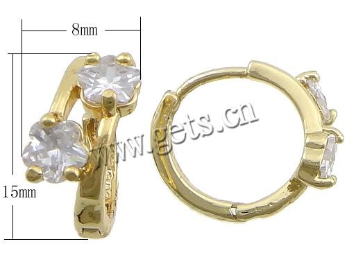 Brass Huggie Hoop Earring, plated, with cubic zirconia, more colors for choice, 8x15x17mm, Sold By Pair