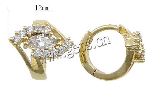 Brass Huggie Hoop Earring, Horse Eye, plated, with cubic zirconia, more colors for choice, 12x12x15mm, Sold By Pair