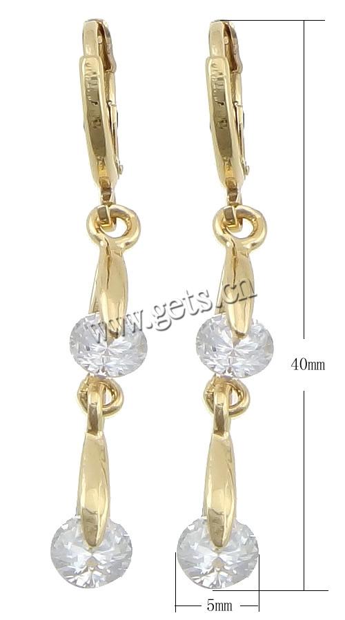Brass Huggie Hoop Drop Earring, plated, with cubic zirconia, more colors for choice, 5x40x12mm, Sold By Pair
